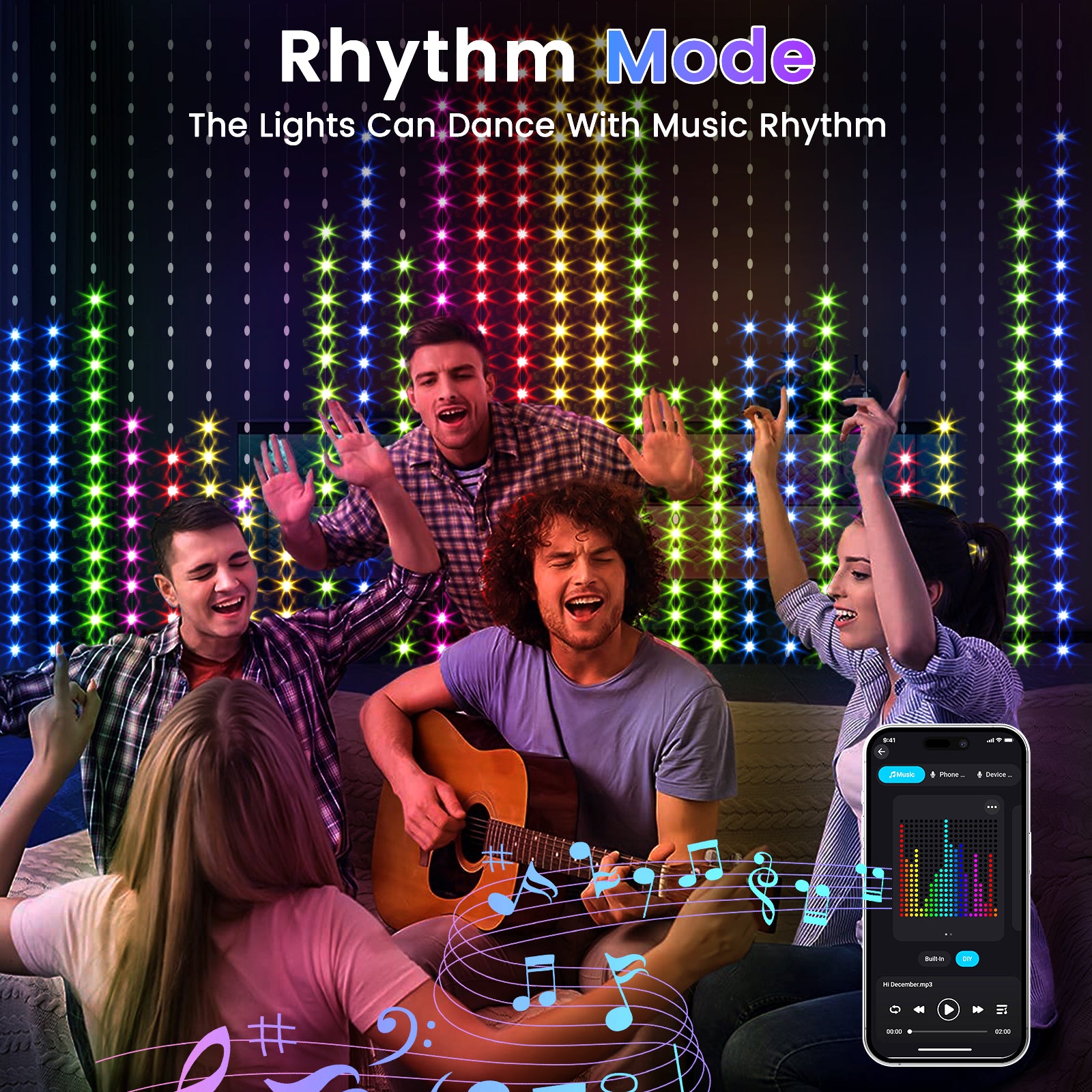 quntis-led-lichtervorhang-rgb-3x3m-400-led-app-musik-deko image 5