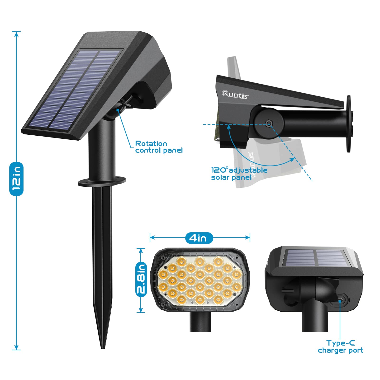 quntis-led-solar-lights-spot-28-led-warmwei-2700k-6er-pack-usb-c image 6