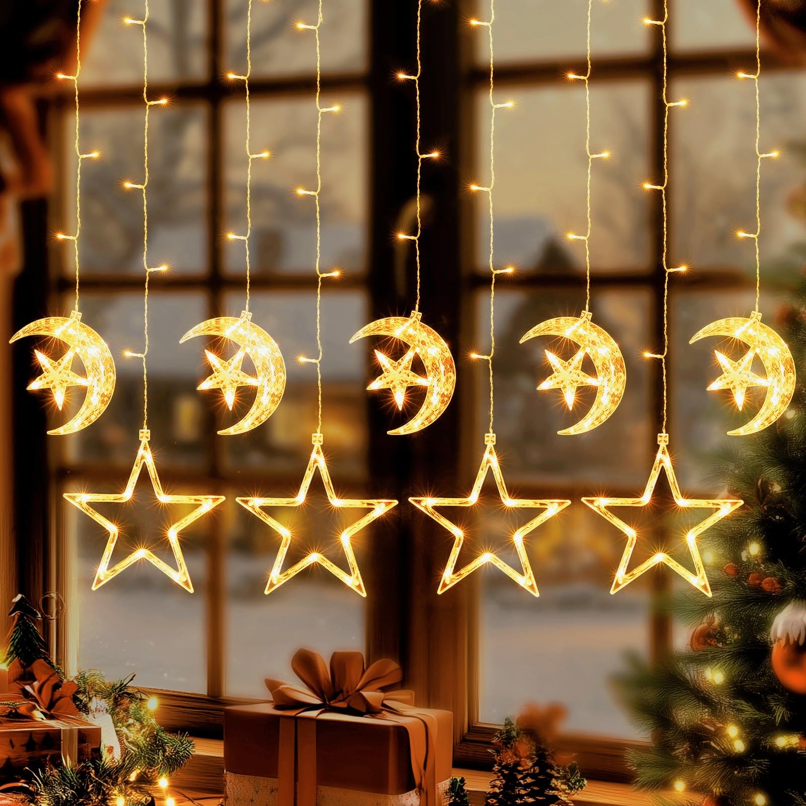 quntis-xmas-lights-stern-lichtervorhang-9er-warmwei-125-led image 1
