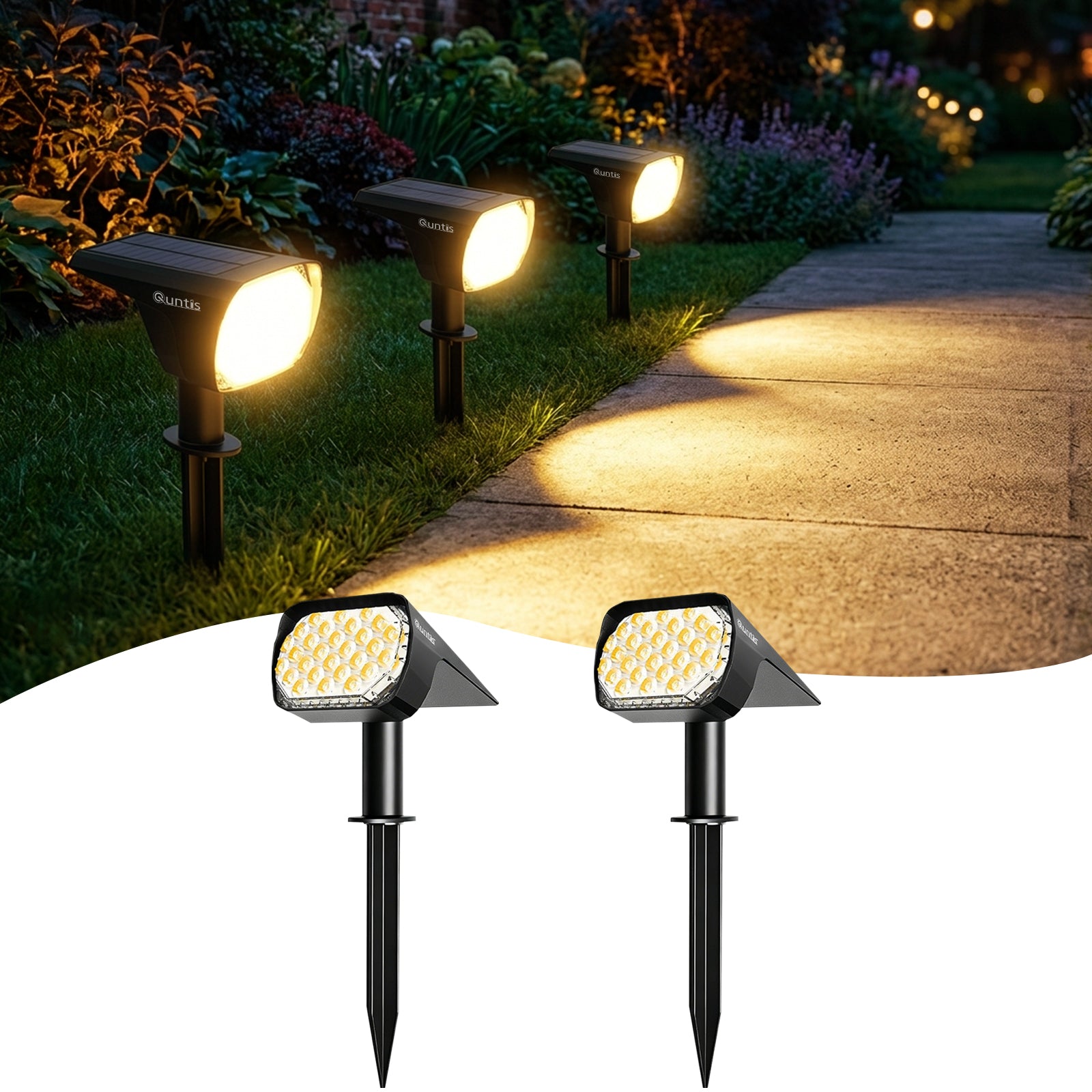 quntis-led-solar-lights-spot-28-led-warmwei-4er-pack-solarstrahler image 1