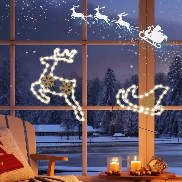 quntis-xmas-lights-fenster-deko-elch-schlitten-warmwei-2er-set image 1