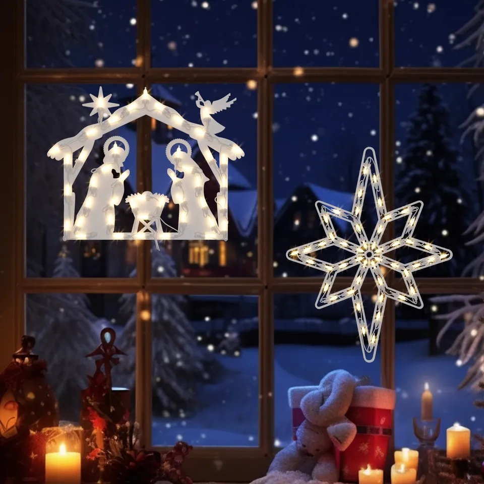 quntis-xmas-lights-fensterlichter-krippe-stern-warmwei-2er-set image 1