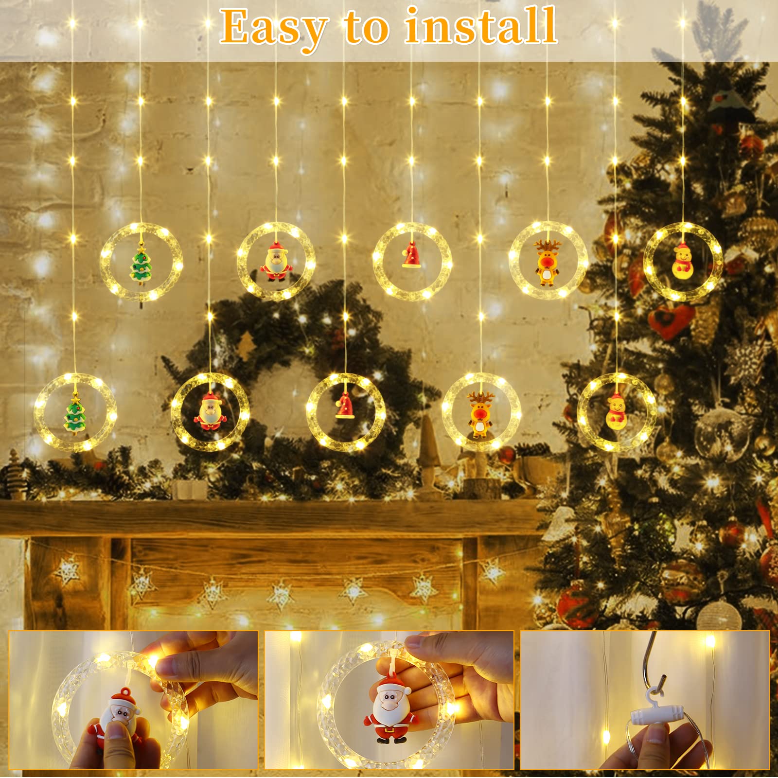quntis-xmas-lights-lichtervorhang-warmwei-100-leds-3m image 3