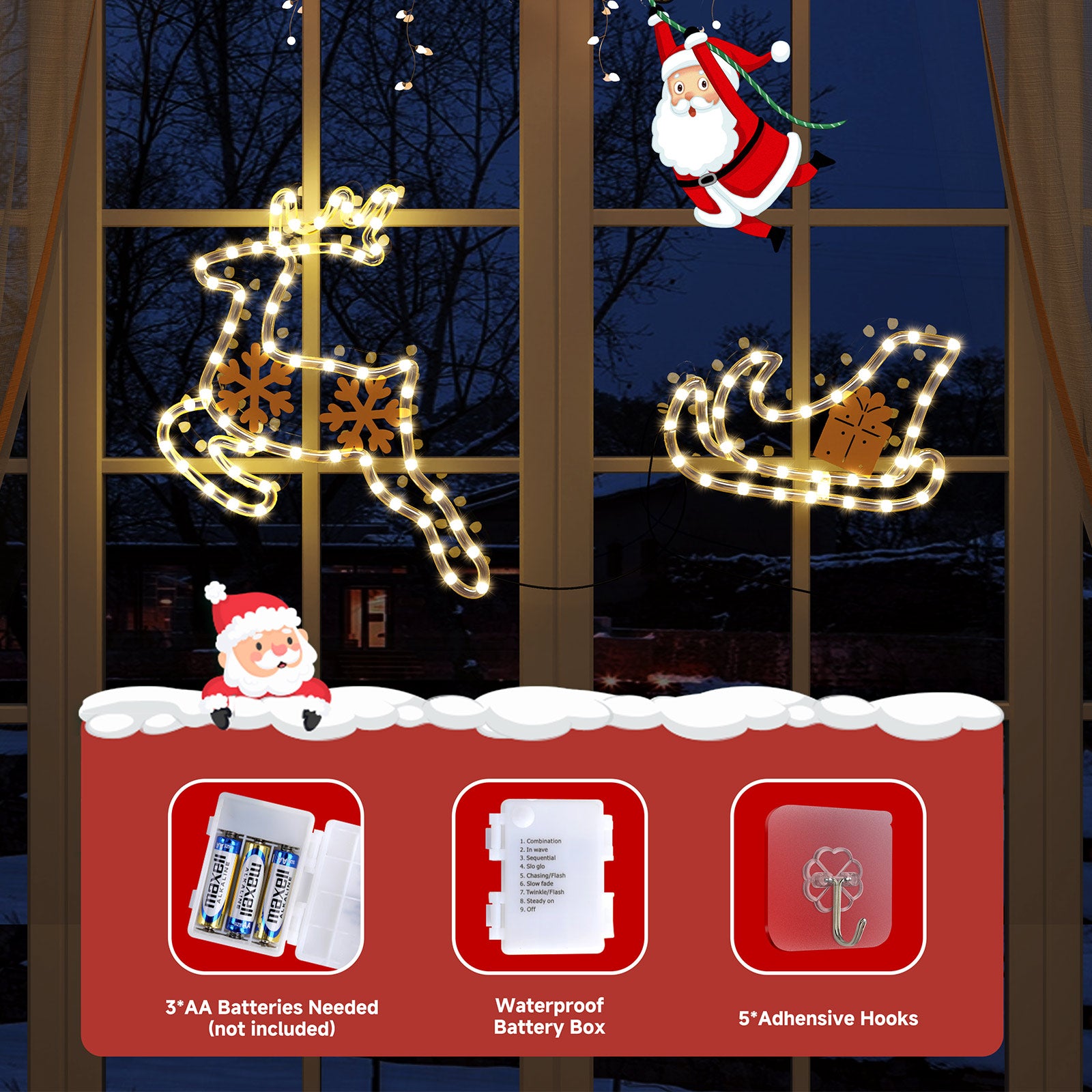 quntis-xmas-lights-fenster-deko-elch-schlitten-warmwei-2er-set image 2