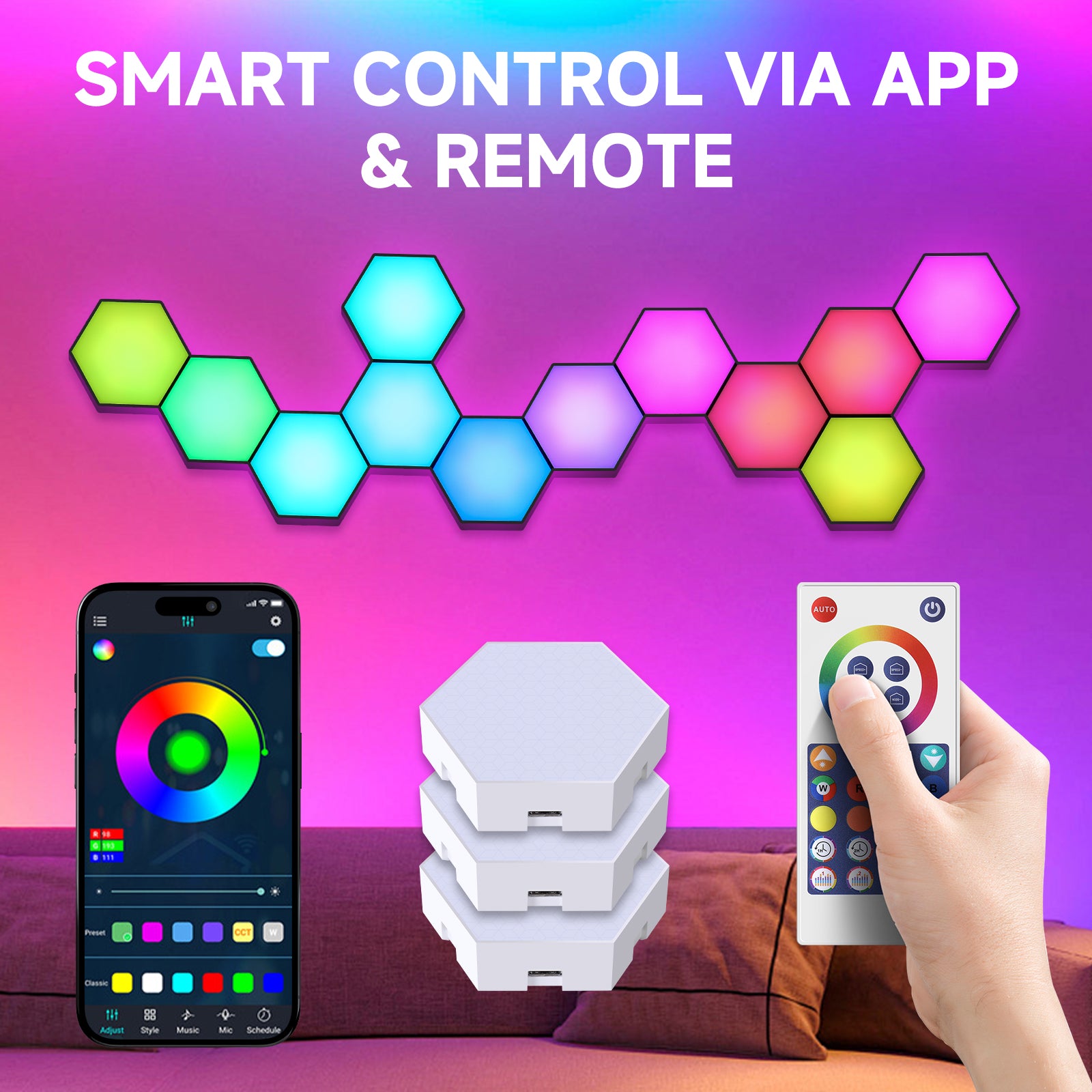 quntis-gaming-rgb-hexagon-wandlampe-6-panels-bluetooth image 2