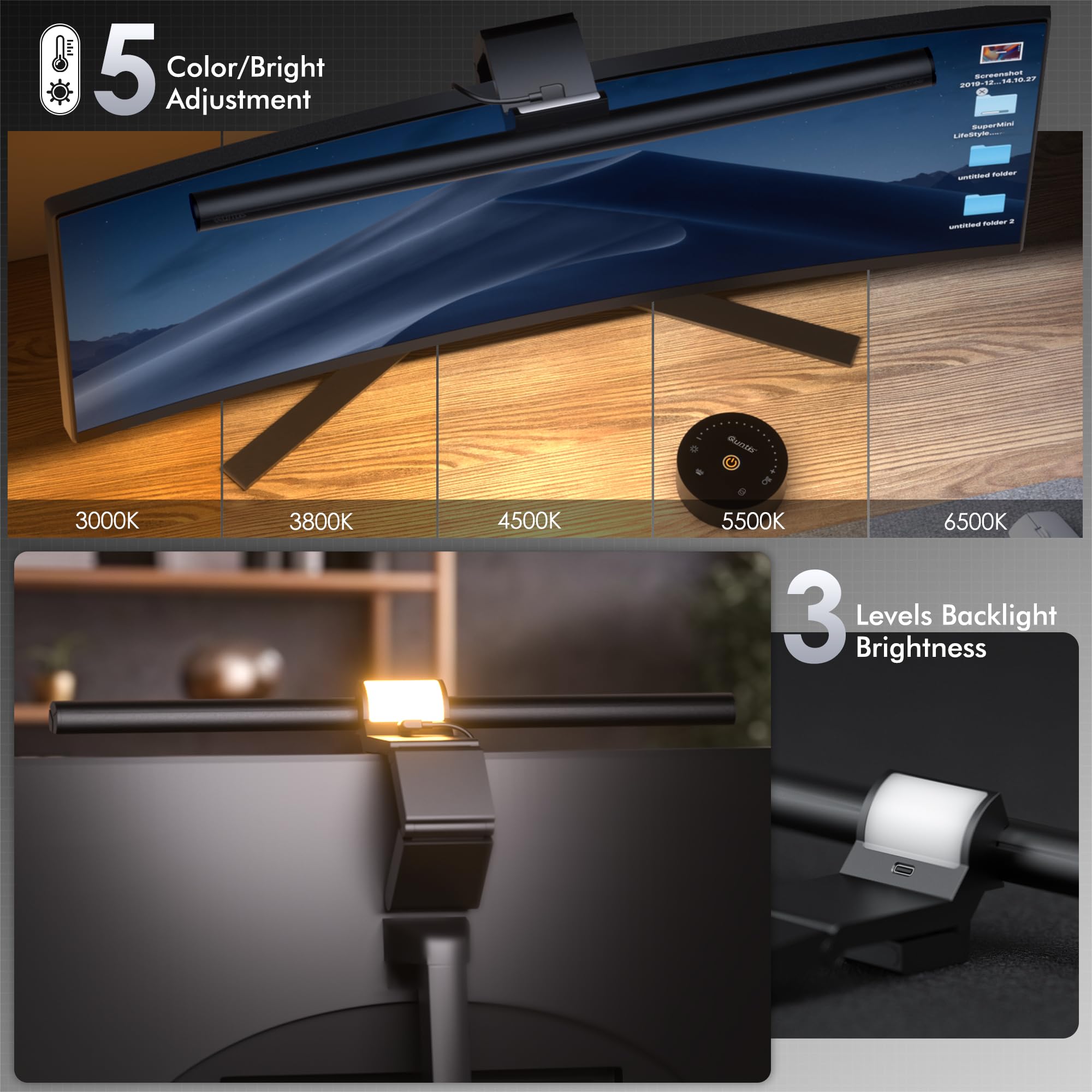 quntis-glow-monitor-light-bar-grau-42-5-cm-mit-fernbedienung image 4