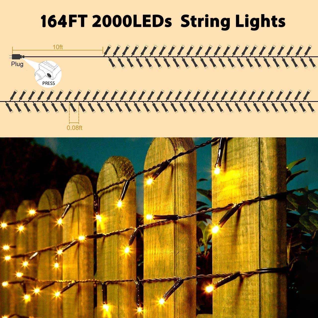 quntis-xmas-lichterkette-1000-leds-25m-warmwei-8-modi-ip44 image 4