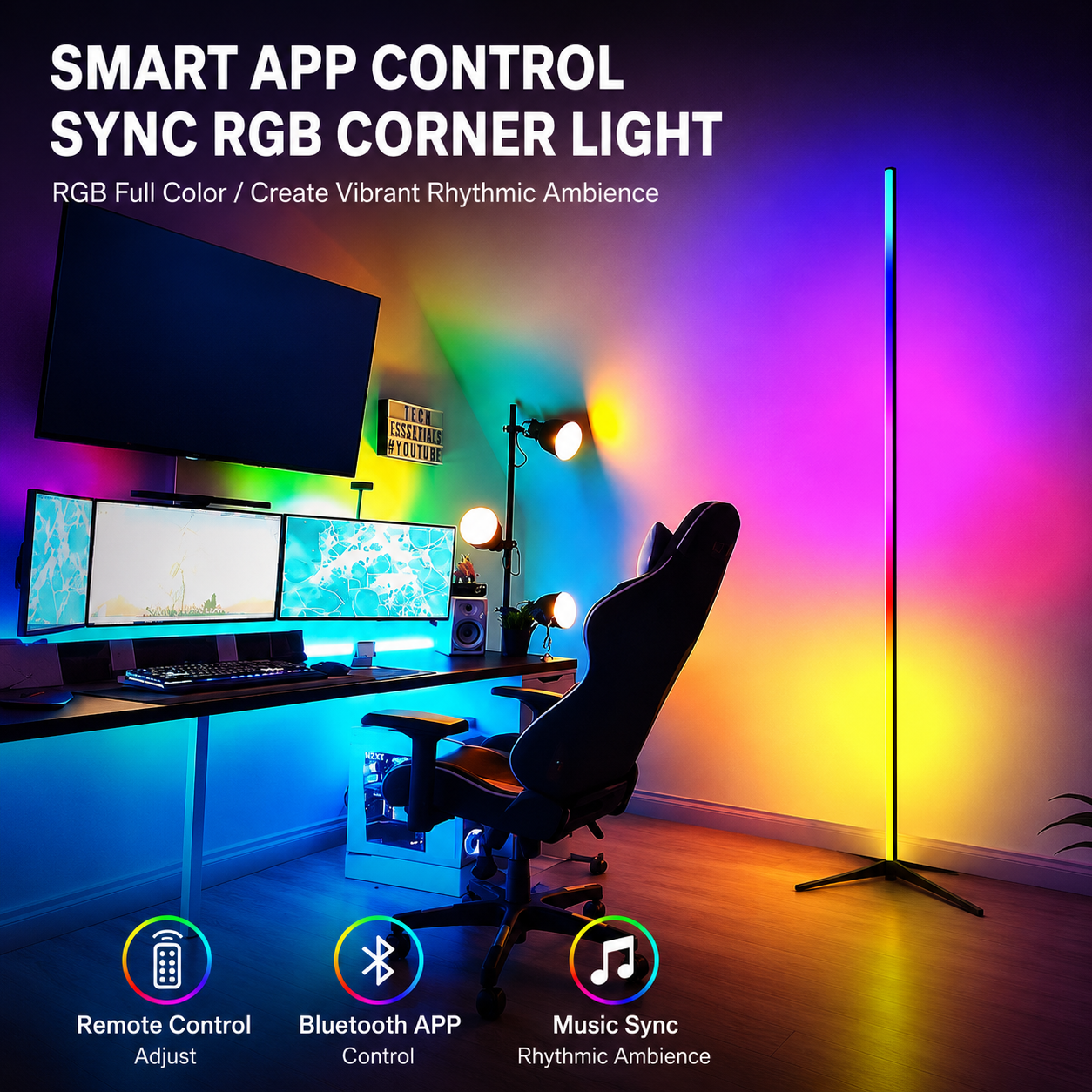 quntis-gaming-rgb-lights-eck-stehlampe-142cm-wifi-alexa-musik image 3