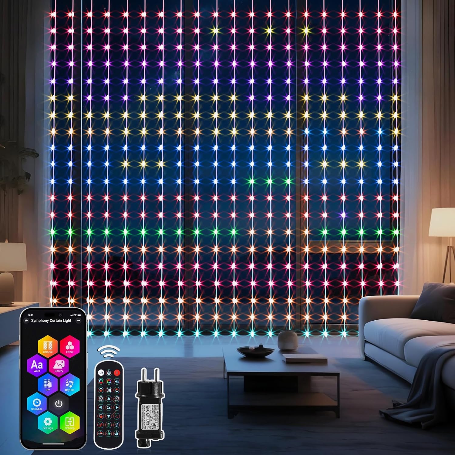 quntis-led-lichtervorhang-rgb-3x3m-400-led-app-musik-deko image 3