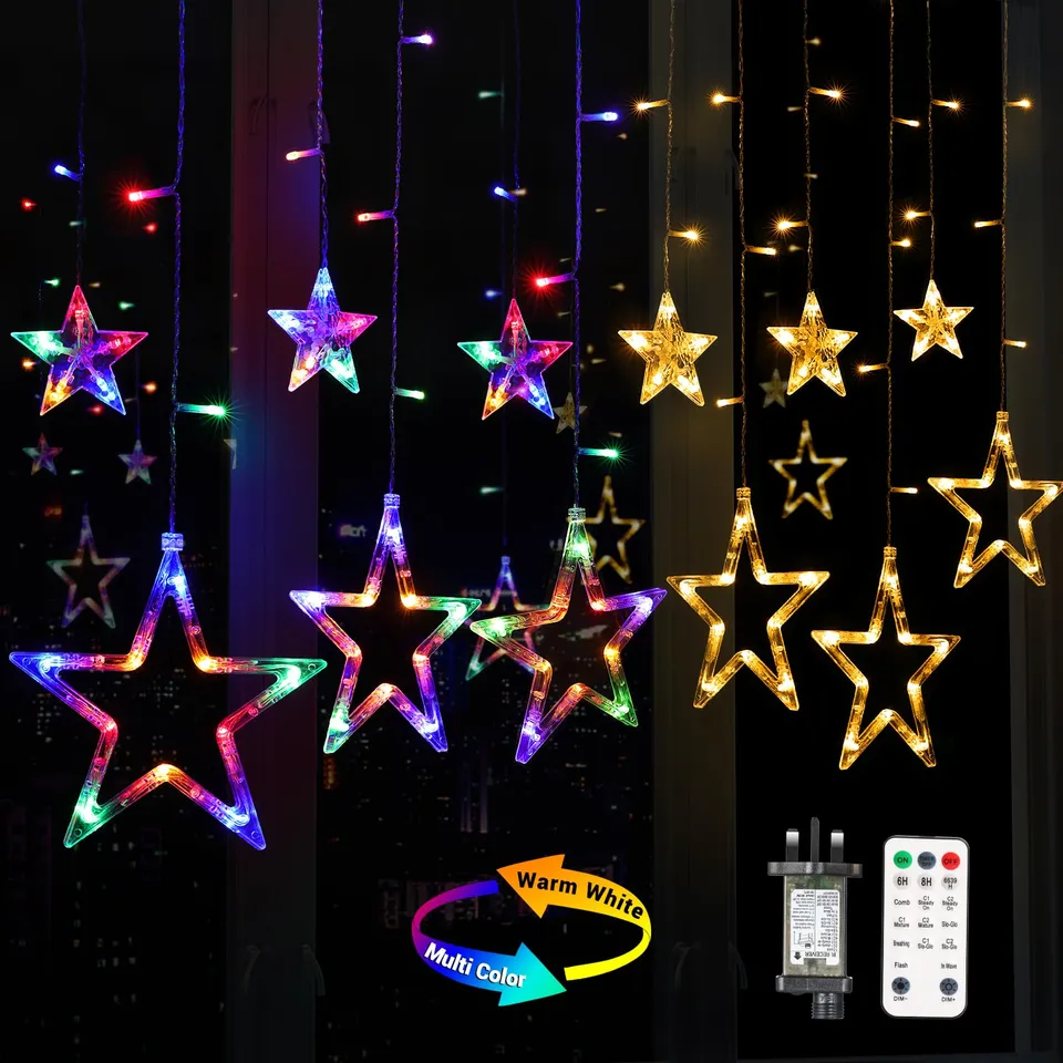 quntis-xmas-lights-lichtervorhang-sterne-138-led-bunt image 1