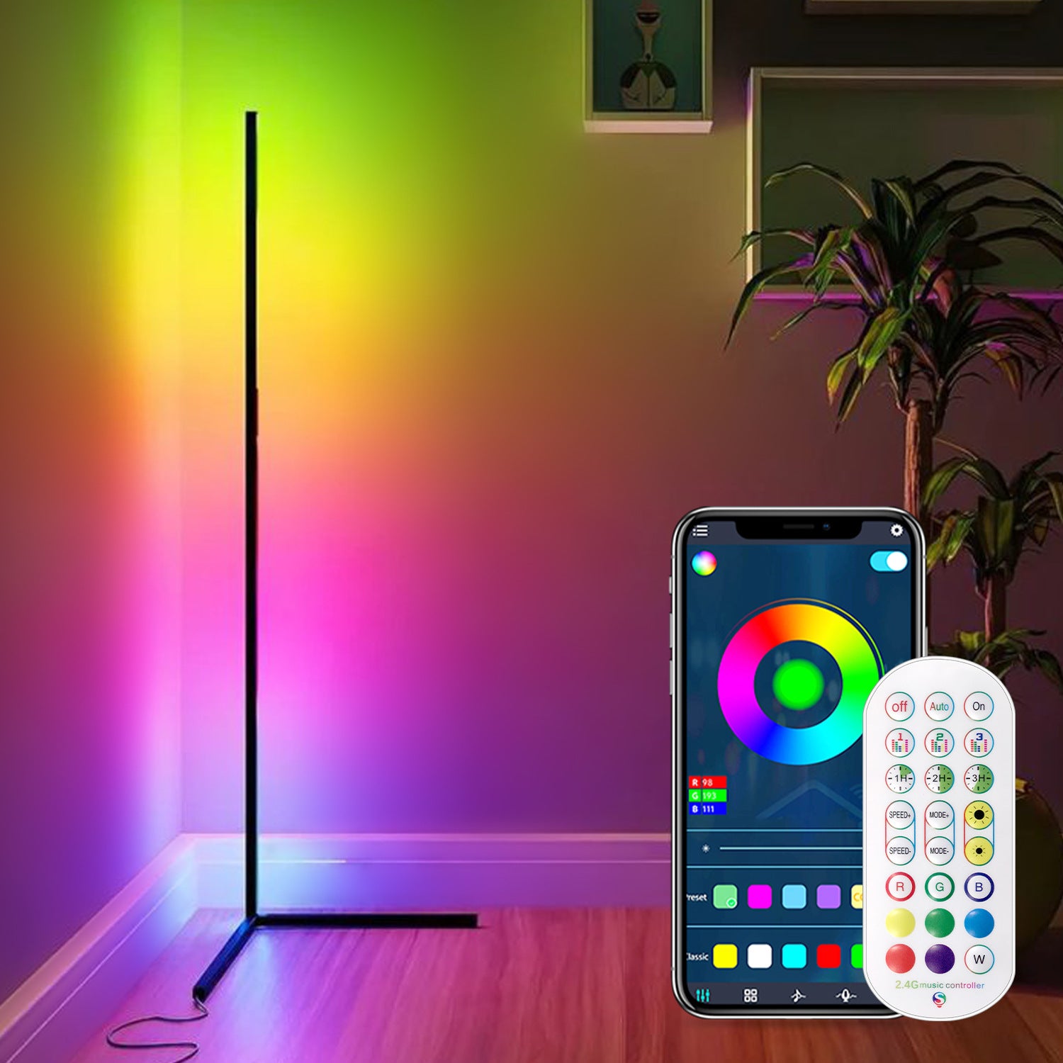 quntis-gaming-rgb-lights-eck-stehlampe-142cm-wifi-alexa-musik image 2
