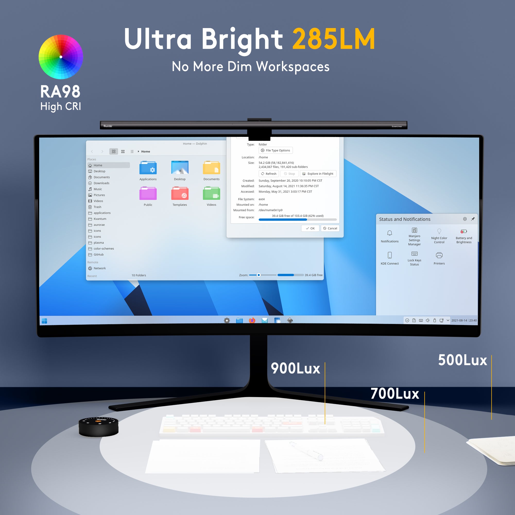quntis-focus-monitor-light-bar-52cm-grau-sensor-remote image 2