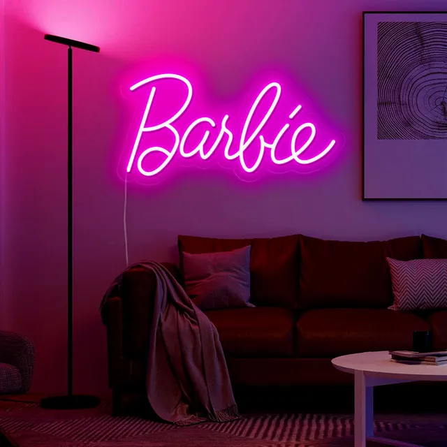 quntis-barbie-neon-schild-led-pink-40cm-schriftzug-deko image 1