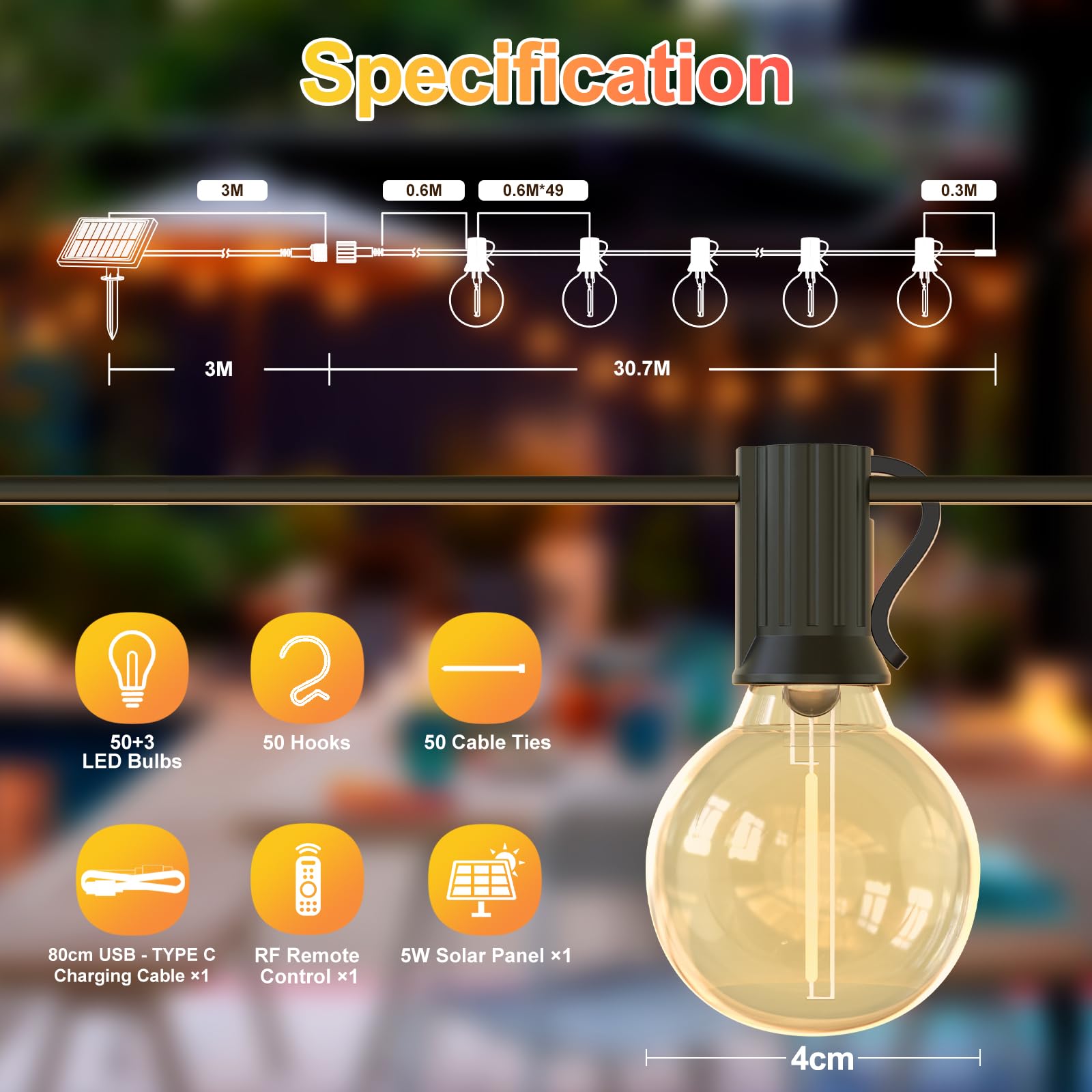 quntis-led-solar-106ft-g40-lichterkette-warmwei-fernbedienung image 5