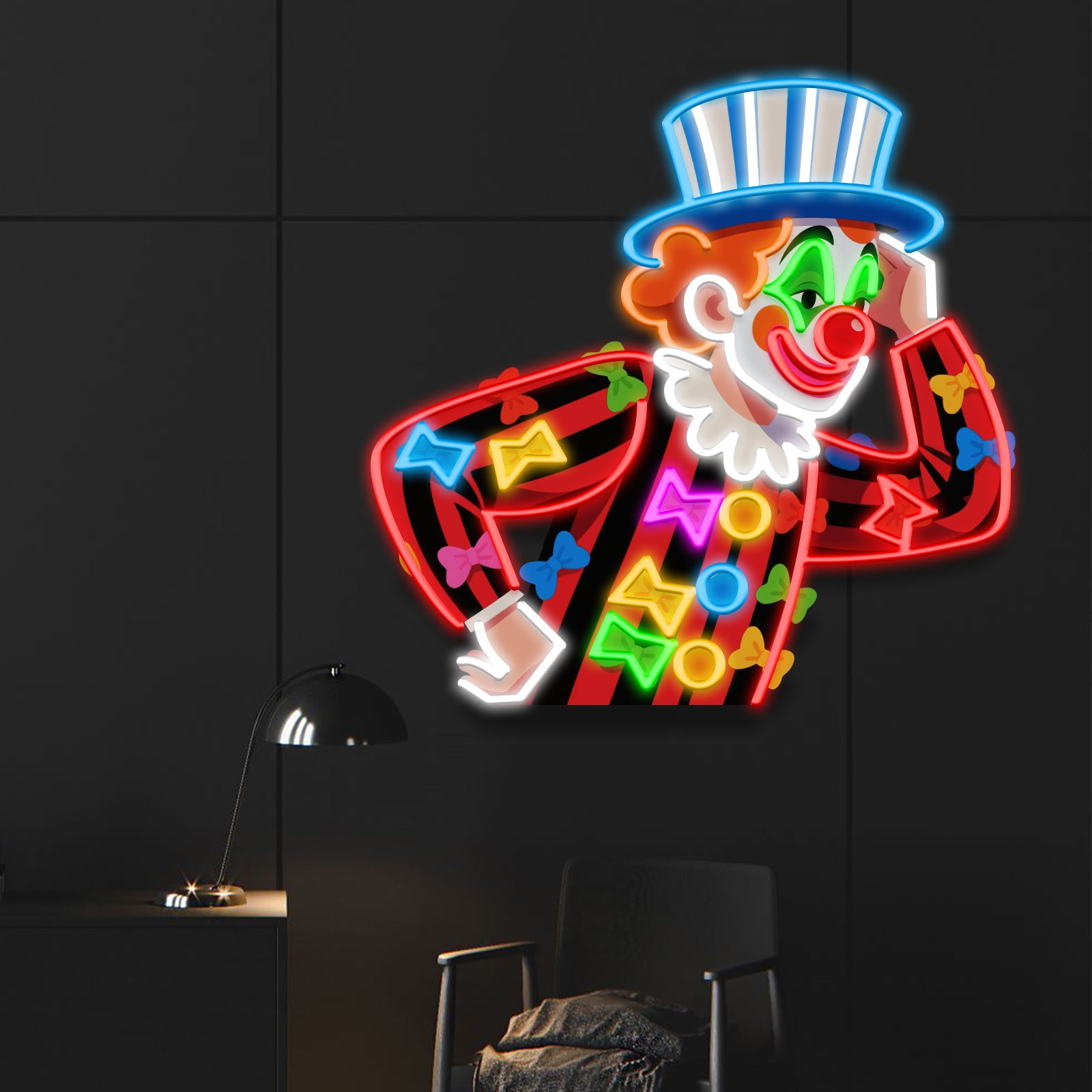 quntis-clown-neon-schild-led-20-zoll-blauer-hut-party-deko image 1