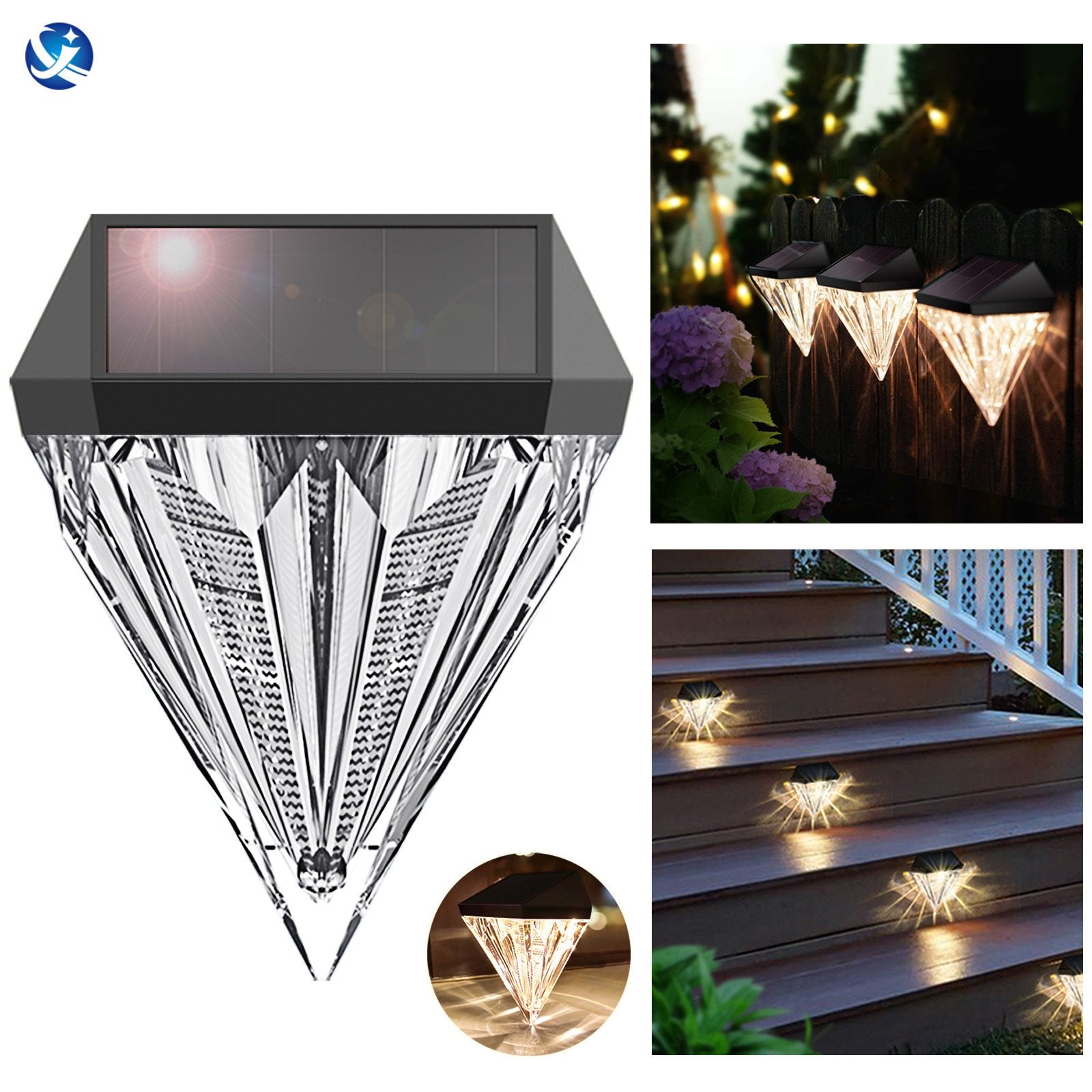 quntis-led-solar-lights-zaunlichter-4er-set-diamant-warmwei image 2