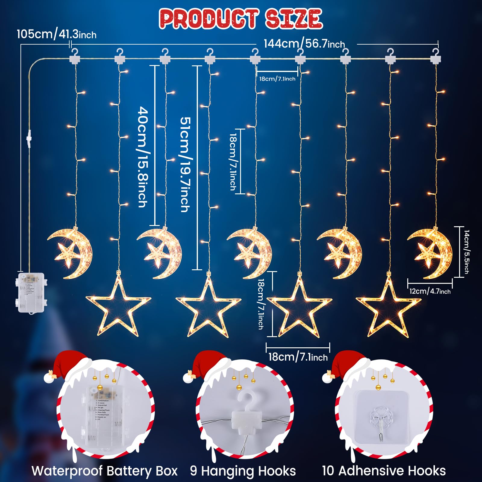 quntis-xmas-lights-stern-lichtervorhang-9er-warmwei-125-led image 3